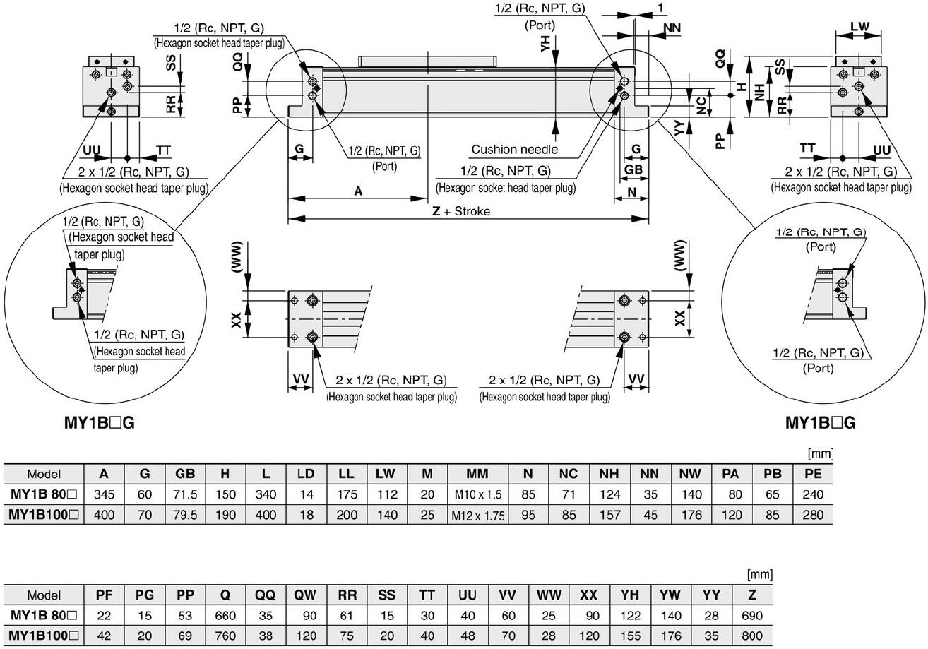 4 drawing dimension MY1B rodless pneumatic cylinder.jpg